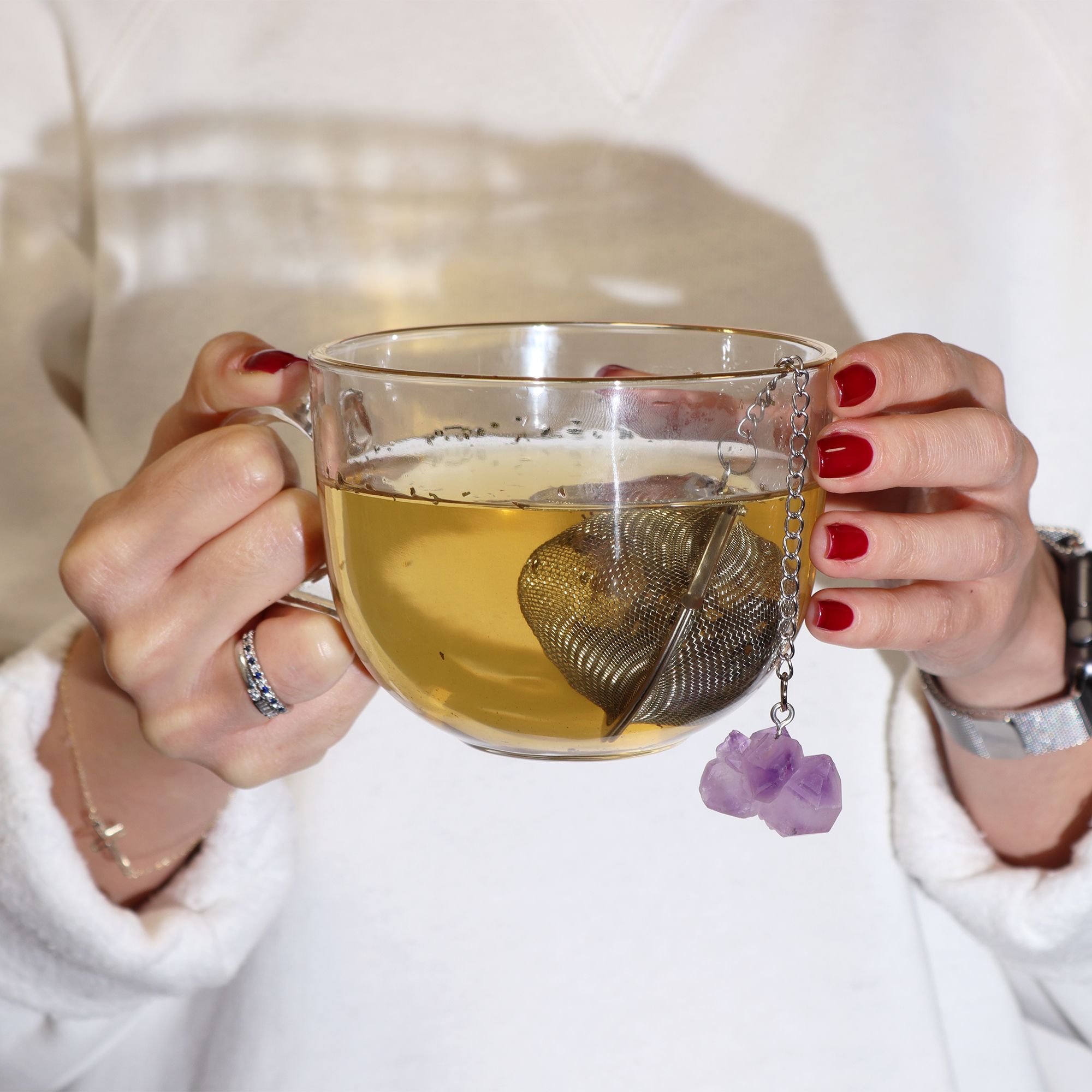 Colador de té de piedras preciosas de cristal crudo - Cuarzo de roca - Imagen 8