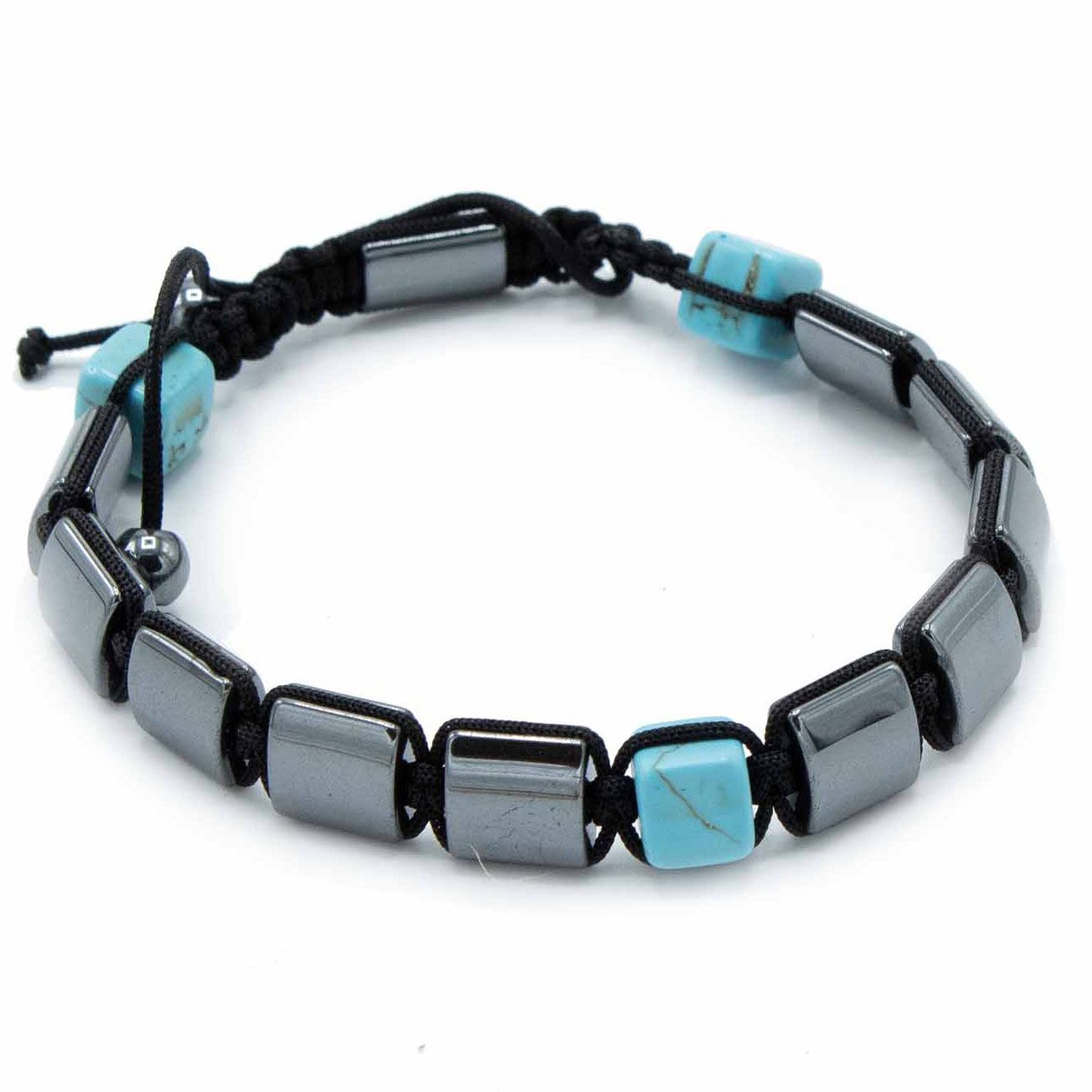 Pulsera Magnética Shamballa de Hematita - Cuboides Turquesa - Image 2