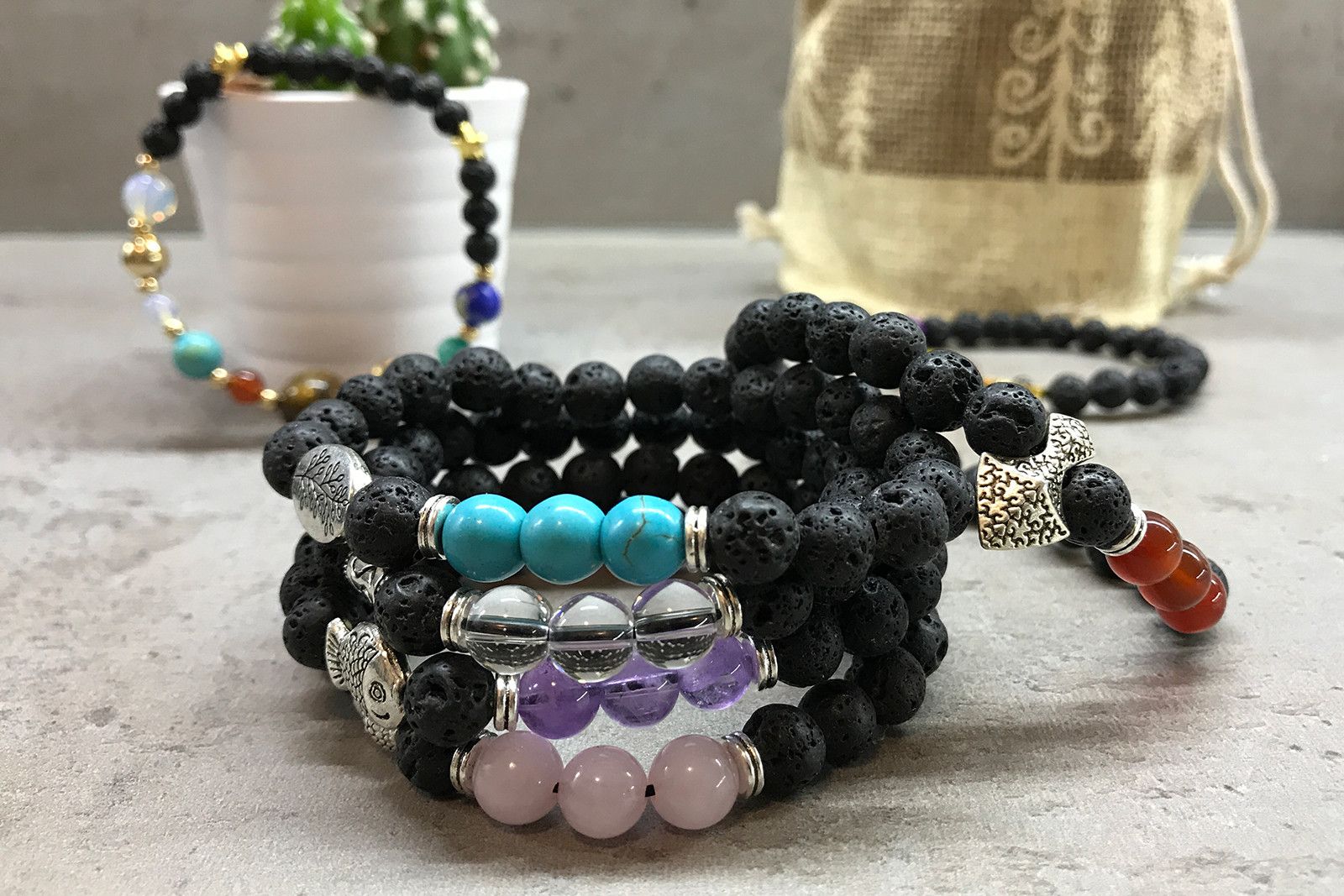 Pulsera de Piedra de Lava - Hoja - Turquesa - Image 3