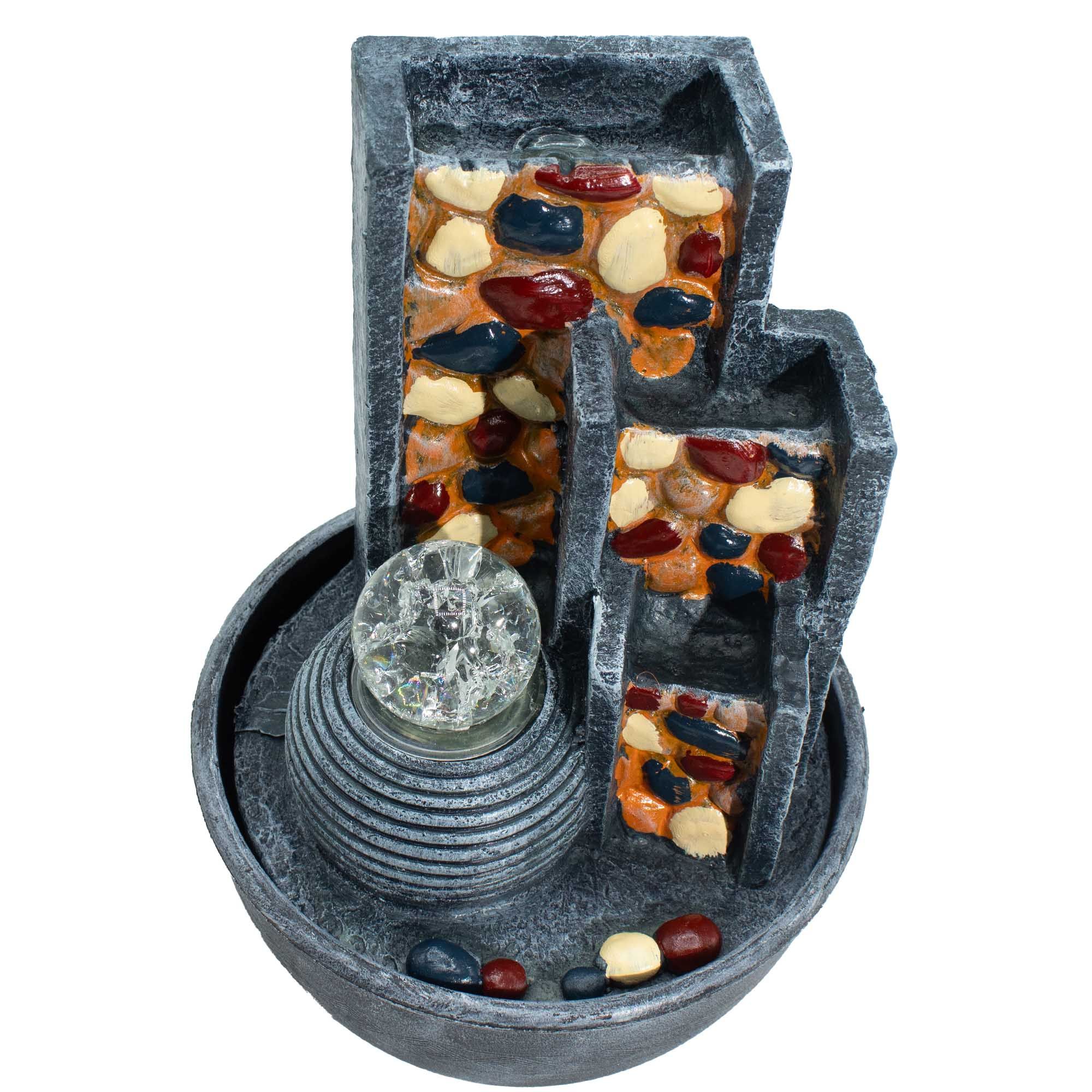Fuente de agua de guijarros para pared con bola de cristal (19x19x28 cm) - Imagen 2