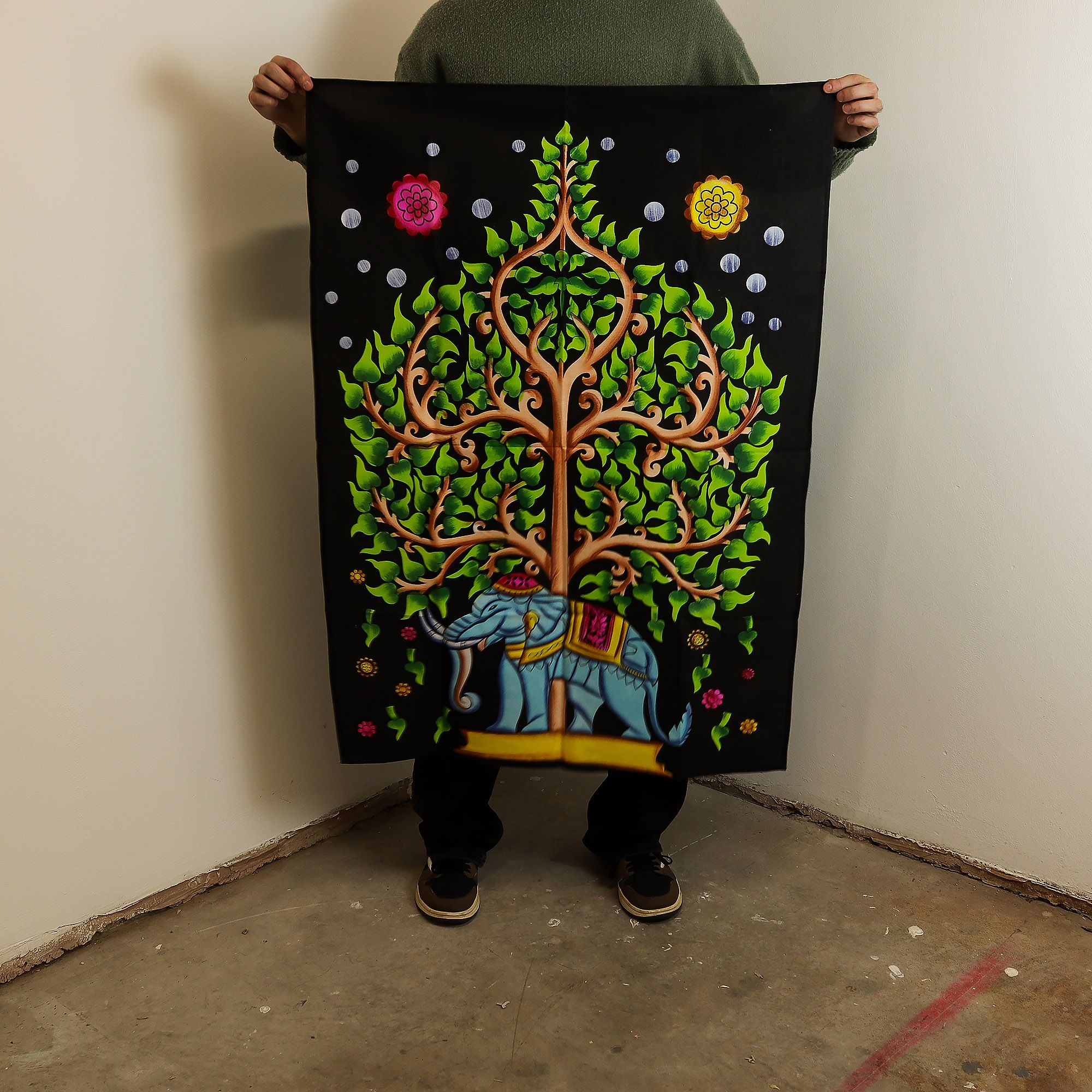 Arte de pared de algodón (70x110 cm) - Elefante y Árbol de la Vida - Imagen 2